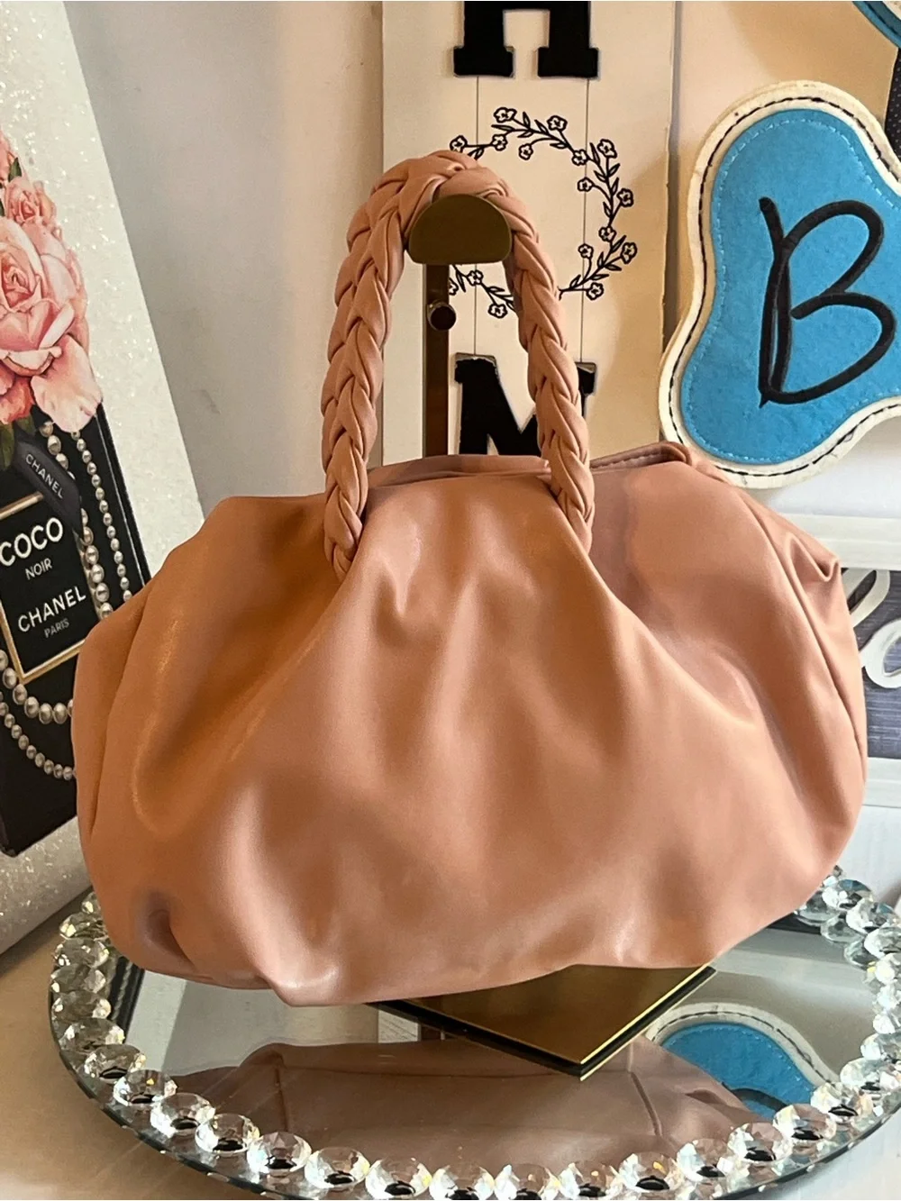Blush Pink Braided-Handle Women's Satchel handbag